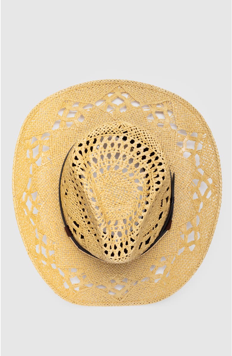 Manela Twister Canyon  Handwoven Straw Sun Hat - Bohemian Summer Cowboy Hat, Alternate, color, Ochre  / Brown