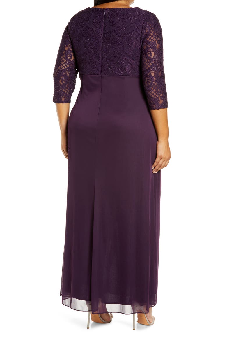 Beaded Lace Bodice Empire Waist Gown, Alternate, color, EGGPLANT