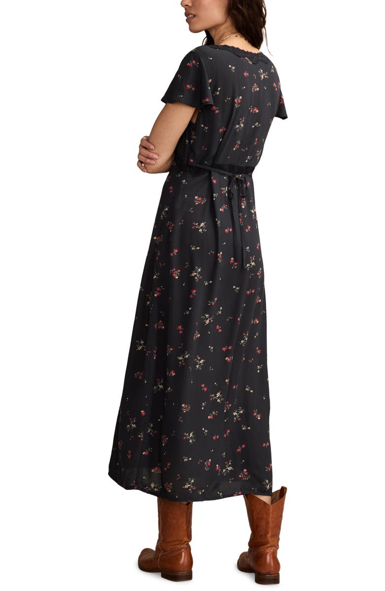 Lucky Brand Lace Trim Flutter Sleeve Midi Dress, Alternate, color, 