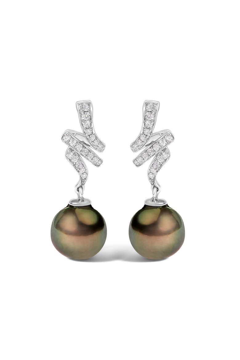14K White Gold Black Pearl and Diamond Accent Dangle Earrings, Main, color, White