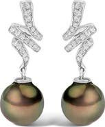 Haus of Brilliance 14K White Gold Black Pearl and Diamond Accent Dangle Earrings
