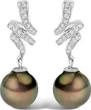 Haus of Brilliance 14K White Gold Black Pearl and Diamond Accent Dangle Earrings