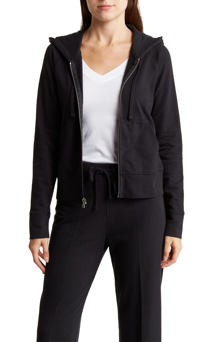 James Perse French Terry Crop Zip Hoodie, Main, color, Black
