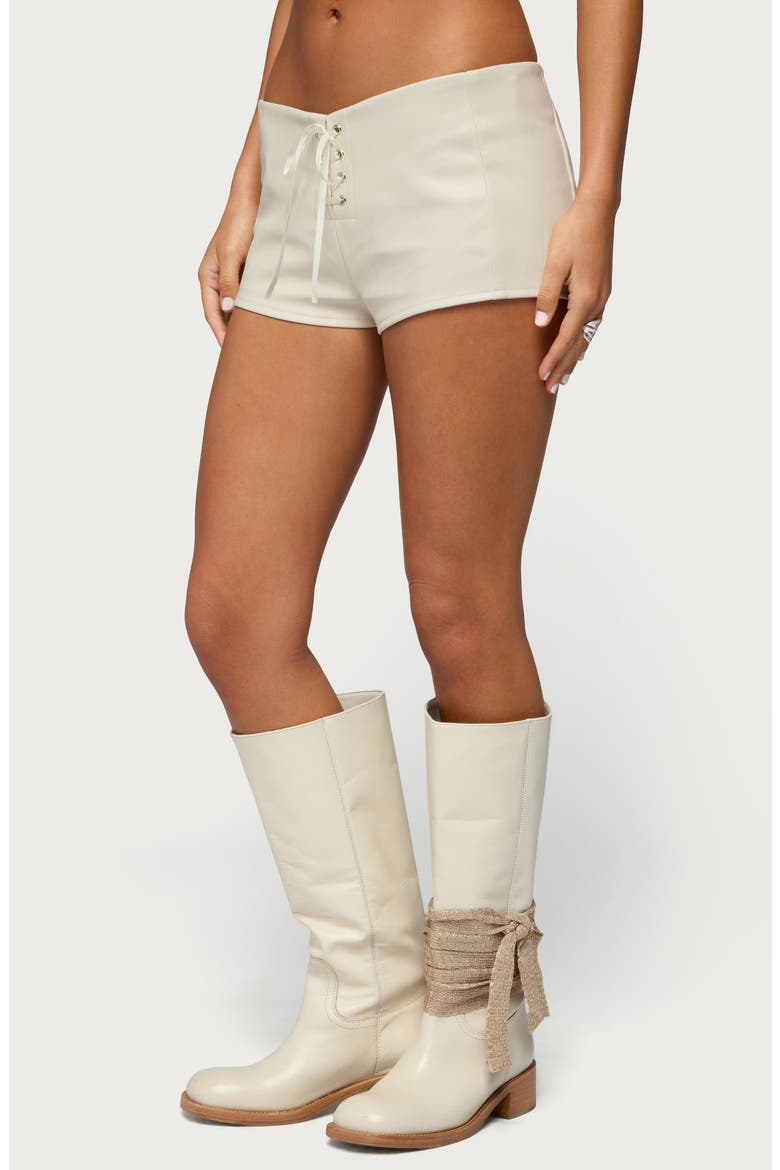 Wilde Lace-Up Faux Leather Shorts, Alternate, color, OFF-WHITE