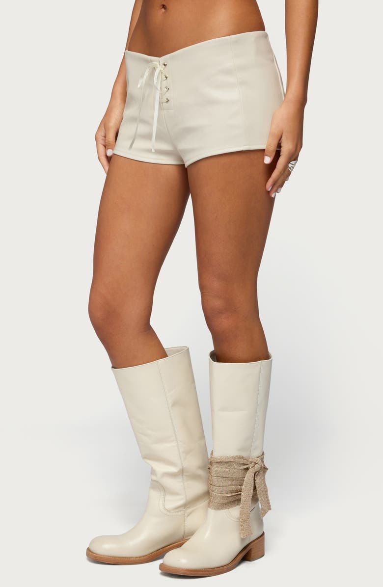 EDIKTED Wilde Lace-Up Faux Leather Shorts, Alternate, color, 