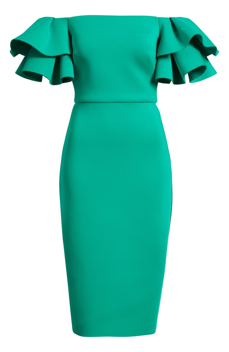 Eliza J Ruffle Sleeve Off the Shoulder Cocktail Dress, Alternate, color, Green