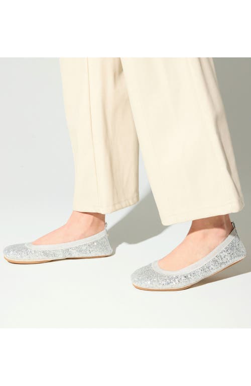 Yosi Samra Samara Glitter Foldable Ballet Flat In Platinum