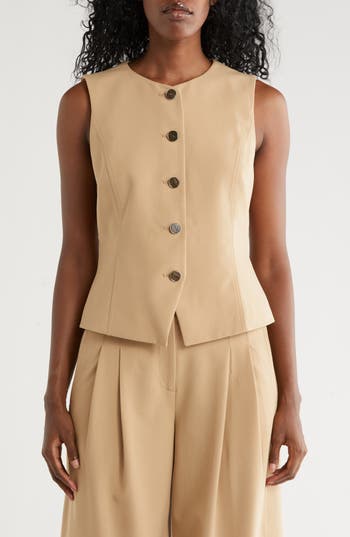 Dkny Button Front Vest In Neutral