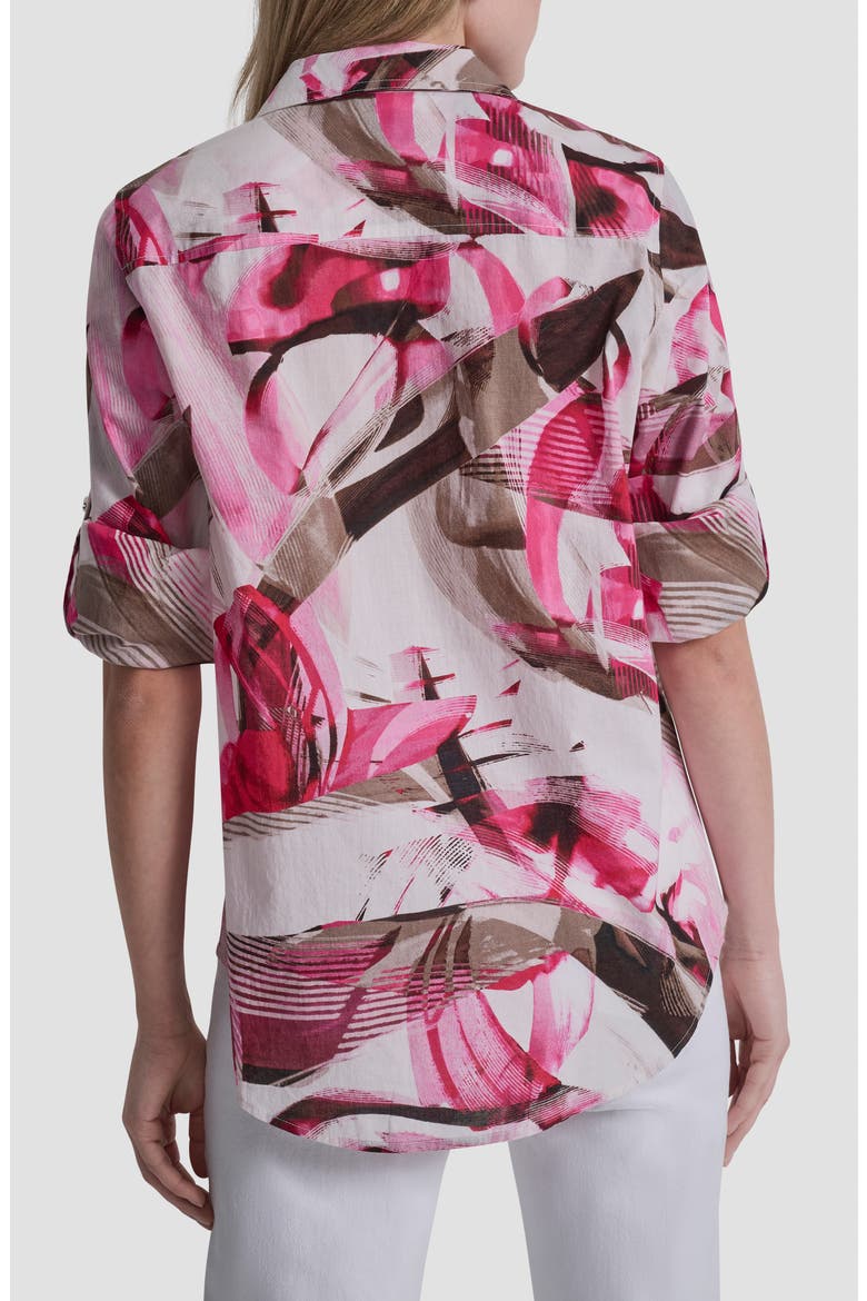 Printed Roll-Tab Cuff Cotton Button-Up Shirt, Alternate, color, SPRING WISPS