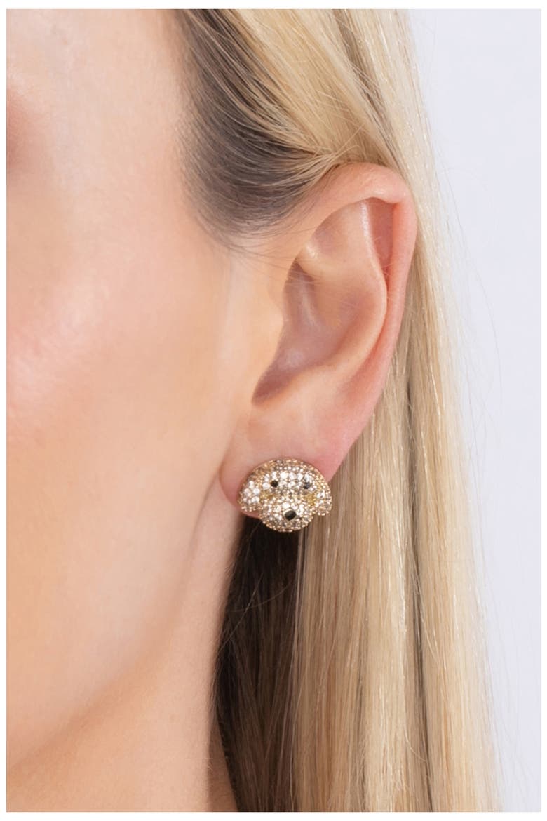 Pavé Cubic Zirconia Dog Stud Earrings, Alternate, color, GOLD