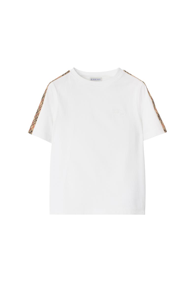 Check Trim Cotton T-shirt, Main, color, White