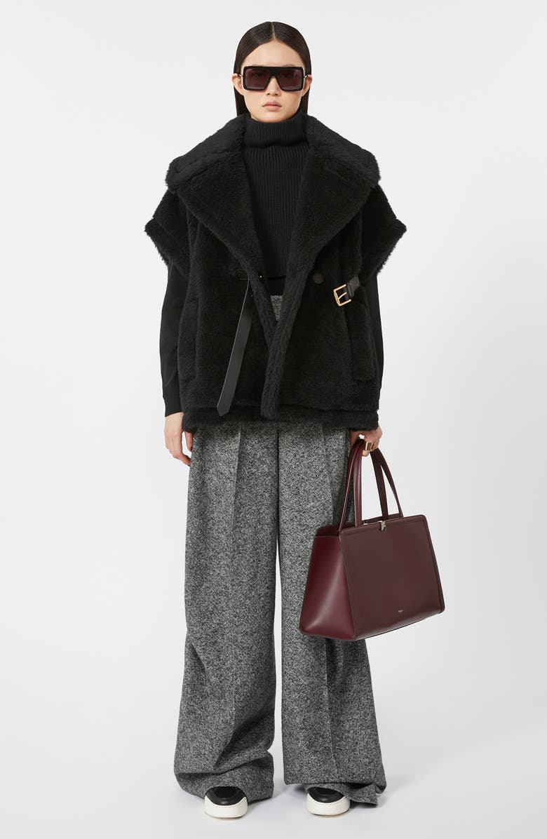 Max Mara Belted Teddy Bear Cape, Alternate, color, Black