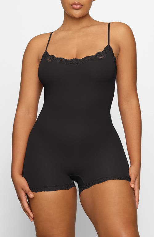 Skims Lace Trim Romper In Black