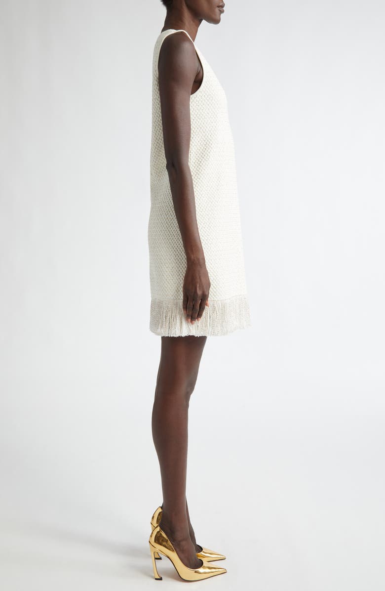 Oscar de la Renta Fringe Sequin Tweed Minidress, Alternate, color, Ivory/ Gold