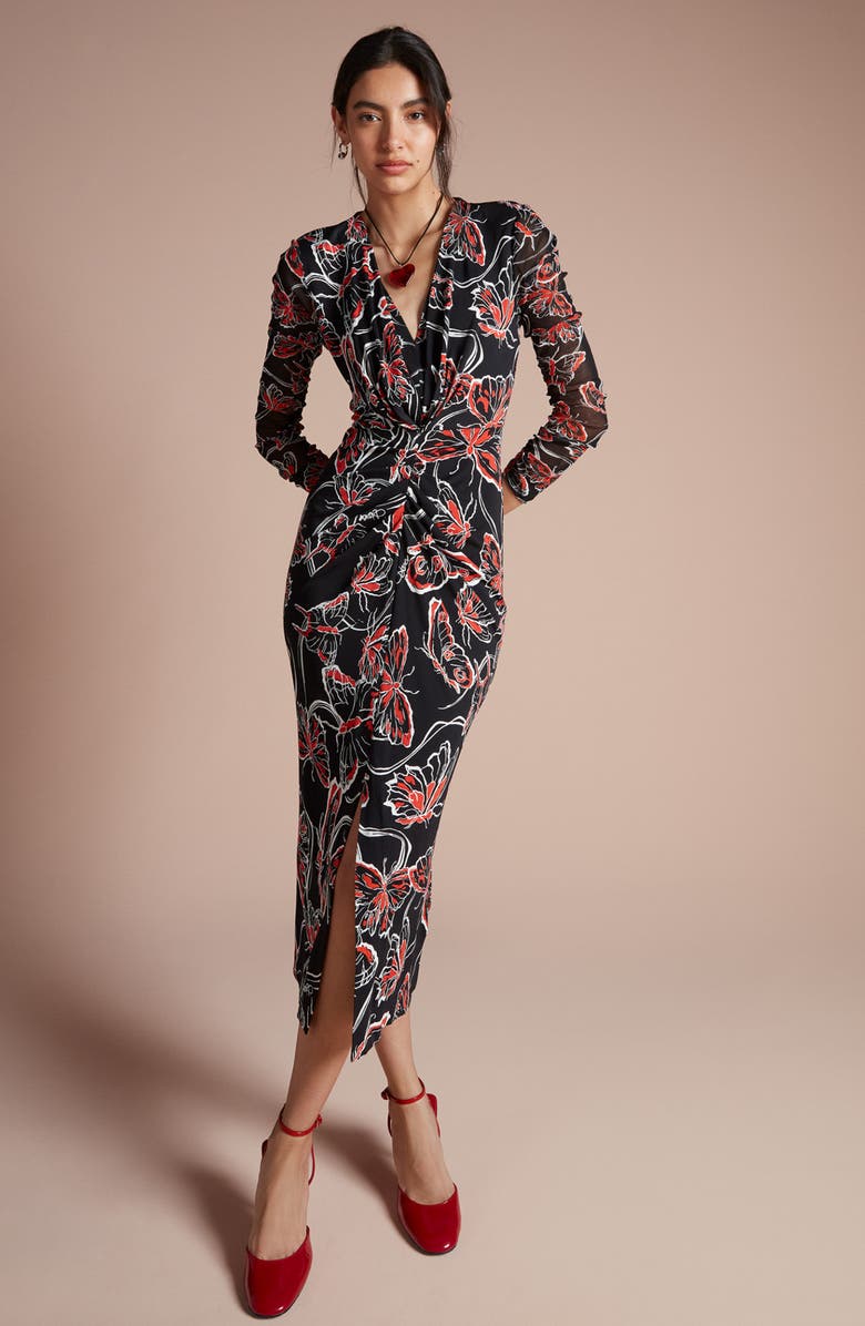 DVF Hades Floral Long Sleeve Midi Dress, Alternate, color, 