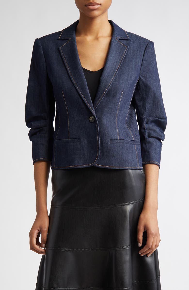 Cinq à Sept Khloe Crop Denim Blazer, Main, color, Indigo