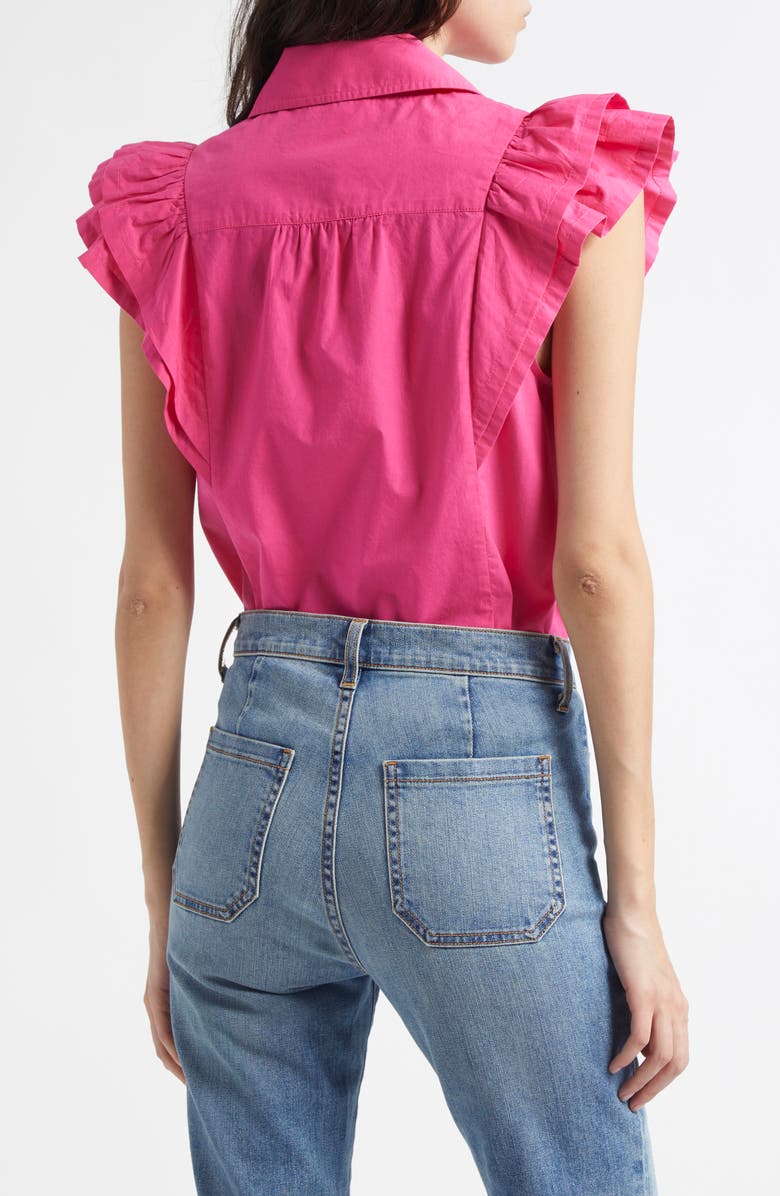 Ramy Brook Marceline Flutter Sleeve Cotton Shirt, Alternate, color, Pink Petunia