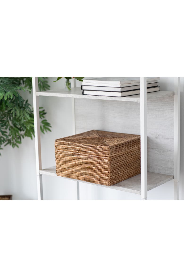 Artifacts Rattan Storage Box with Lid - Flat File Organizer, Alternate, color, Honey Brown