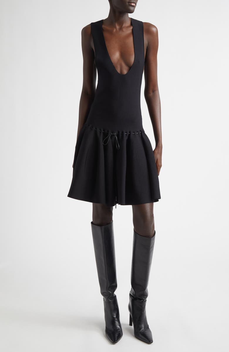 Brandon Maxwell The Cleo Mini Sweater Dress, Main, color, Black