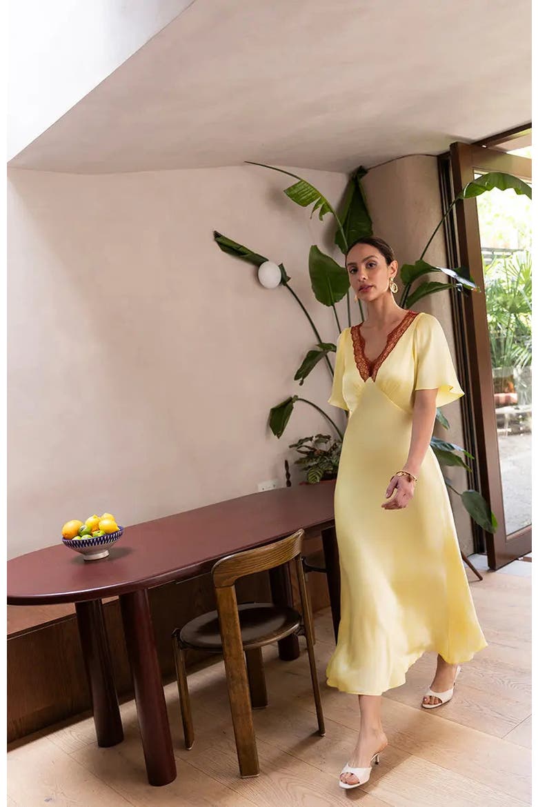 Lace Ellis V-Neck Dress, Alternate, color, Butter Yellow