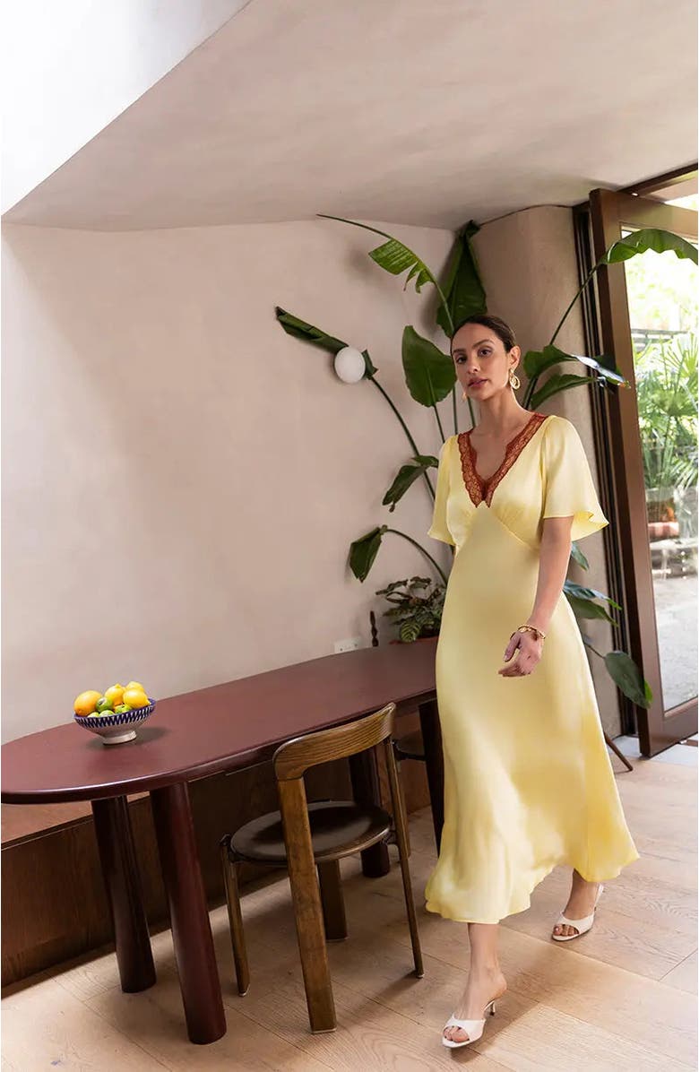 Rewritten Lace Ellis V-Neck Dress, Alternate, color, Butter Yellow