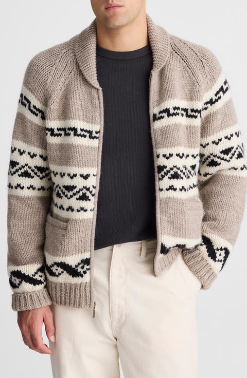 Fair Isle Zip Up Wool Cardigan