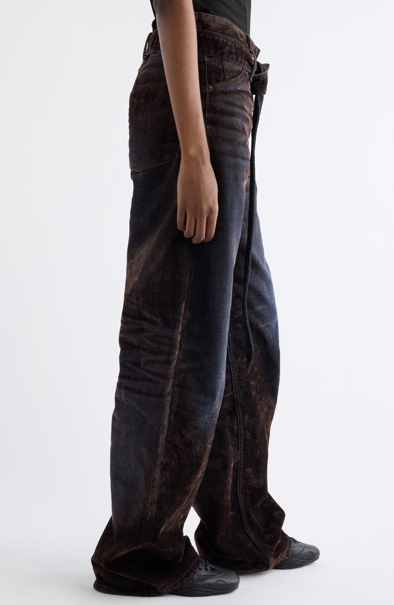 Acne Studios Page Flocked Belted Jeans, Alternate, color, Brown/ Blue