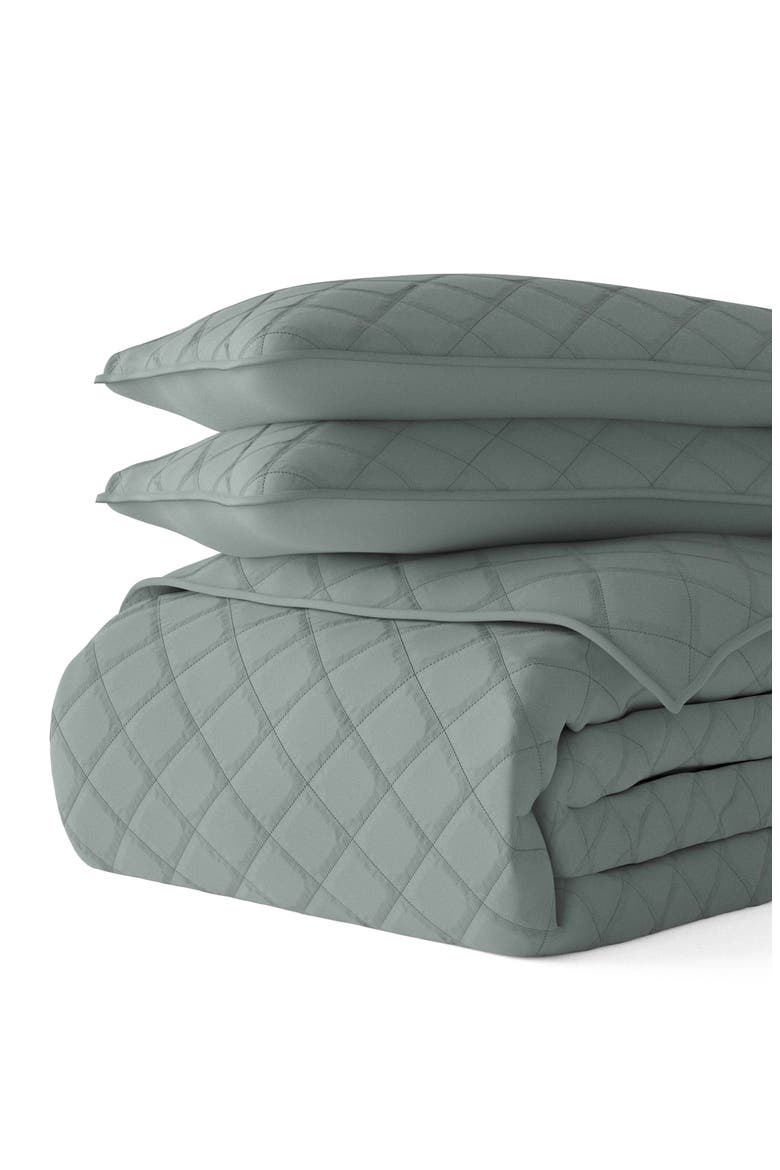 All Season Diamond Stitch 3-Piece Down Alternative Quilt Set, Alternate, color, EUCALYPTUS