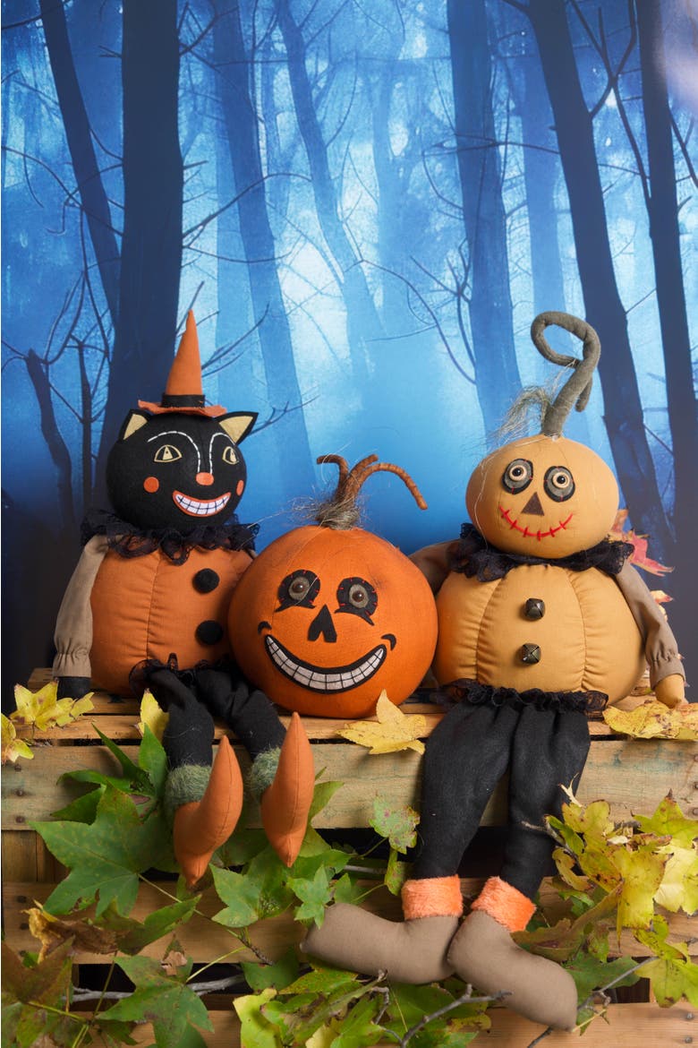Jack-O-Lantern Halloween Vintage Folk Art Figurine 8.25", Alternate, color, Orange