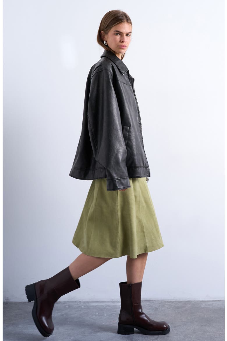 Paneled Suede Skirt, Alternate, color, MEDIUM GREEN