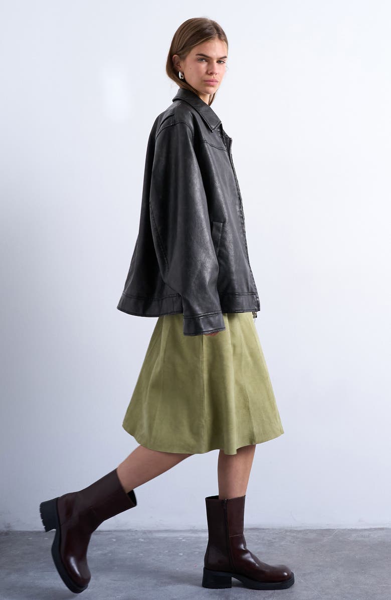 Topshop Paneled Suede Skirt, Alternate, color, Medium Green