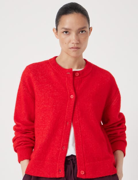 Crew Neck Boxy Wool Blend Cardigan