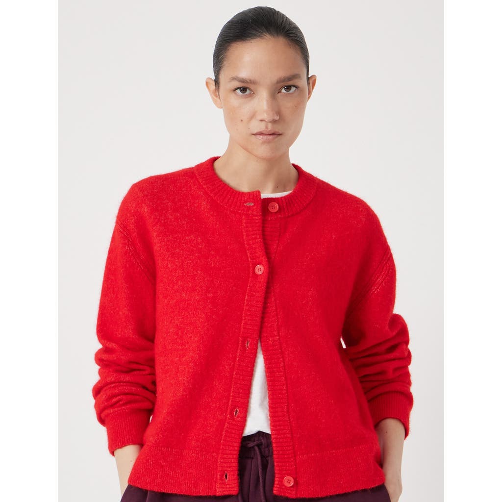 Hush Crew Neck Boxy Wool Blend Cardigan In Red