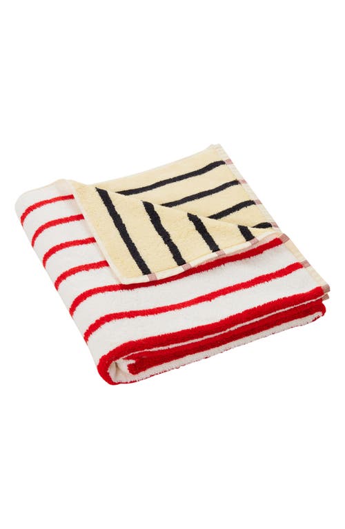 Dusen Dusen House Stripe Cotton Terry Bath Towel in White Stucco Stripe 