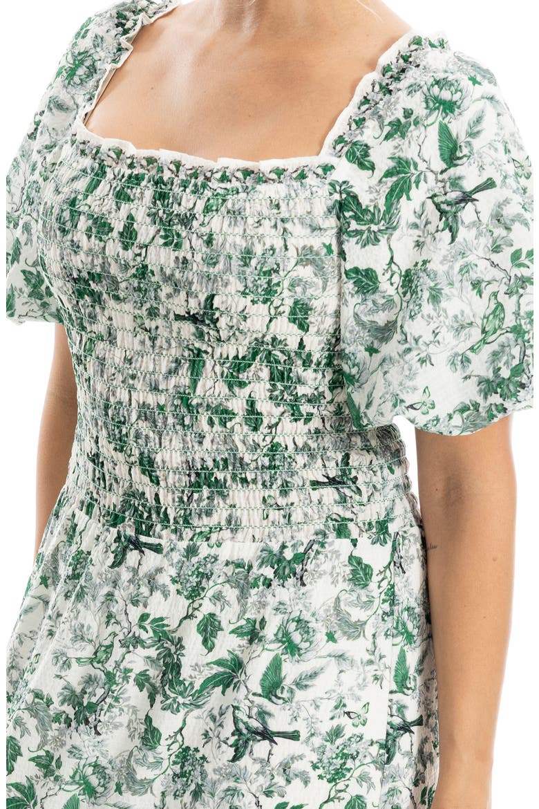 Print Smocked Puff Sleeve Maxi Dress, Alternate, color, CREAM/ GREEN LUSH GARDEN