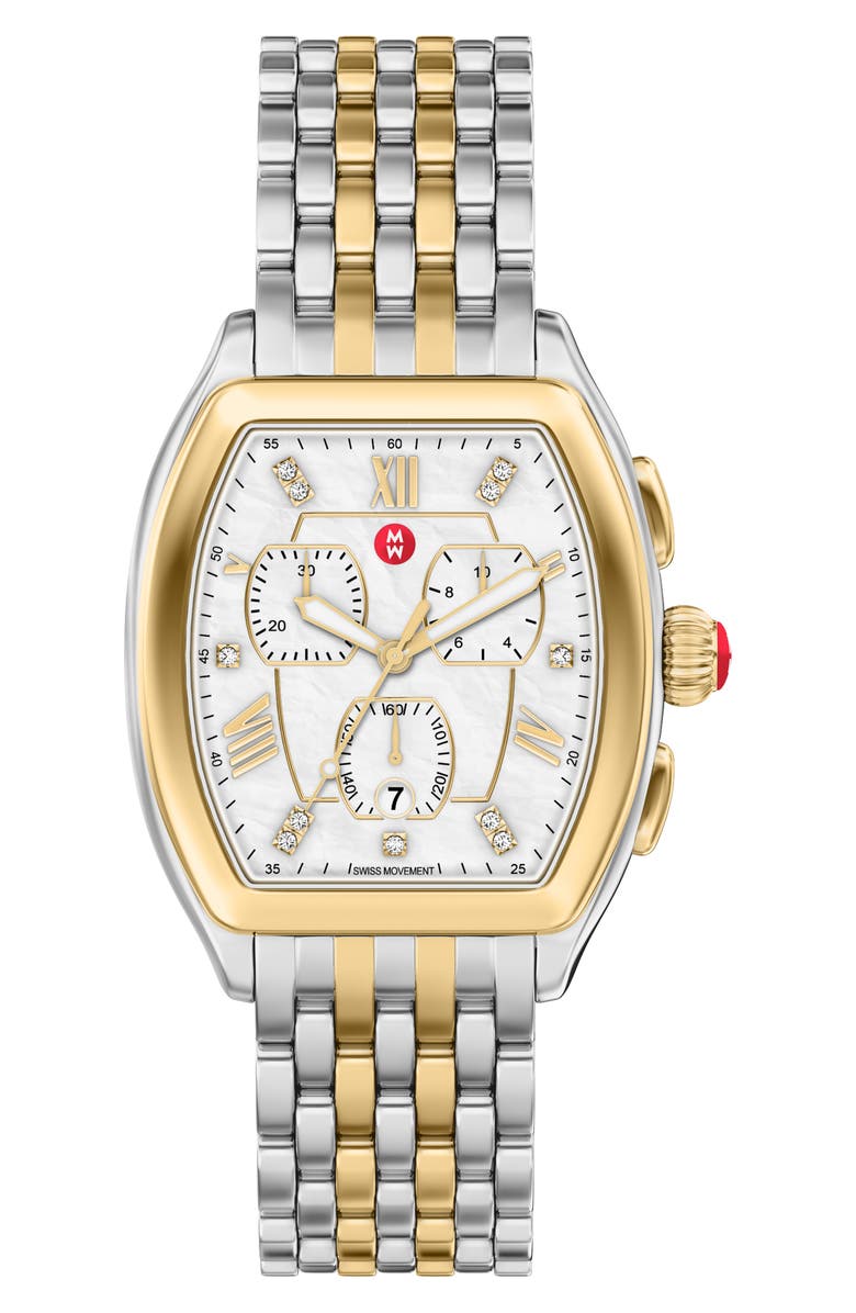 MICHELE Releve Diamond Two-Tone Bracelet Watch, 45mm - 0.04ct., Main, color, 