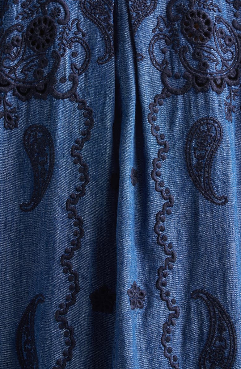 Zimmermann Aster Paisley Embroidered Denim Midi Dress, Alternate, color, Railway Blue