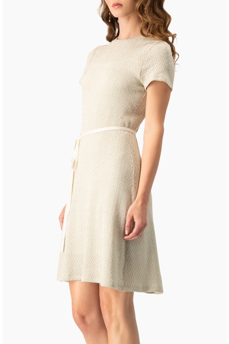 Women's Short Sleeve Textured Knit A-Line Dress, Alternate, color, Gold