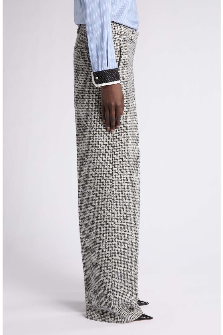 Sequin Chevron Wool Blend Tweed Wide Leg Pants, Alternate, color, CREAM/ BLACK