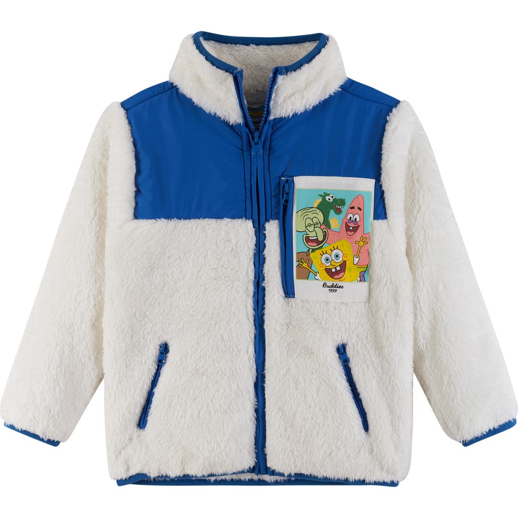 Andy & Evan Boys' Spongebob Squarepants X Bikini Bottom Buddies Sherpa Jacket With Printed Patch Pocket - Little In Blue/white Multi