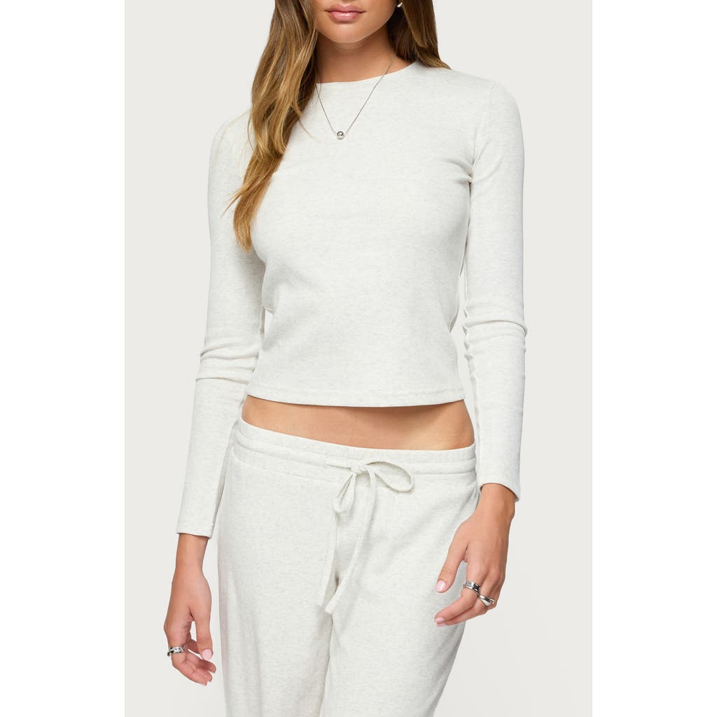 Edikted Cicilia Ribbed Long Sleeve T-shirt In Gray