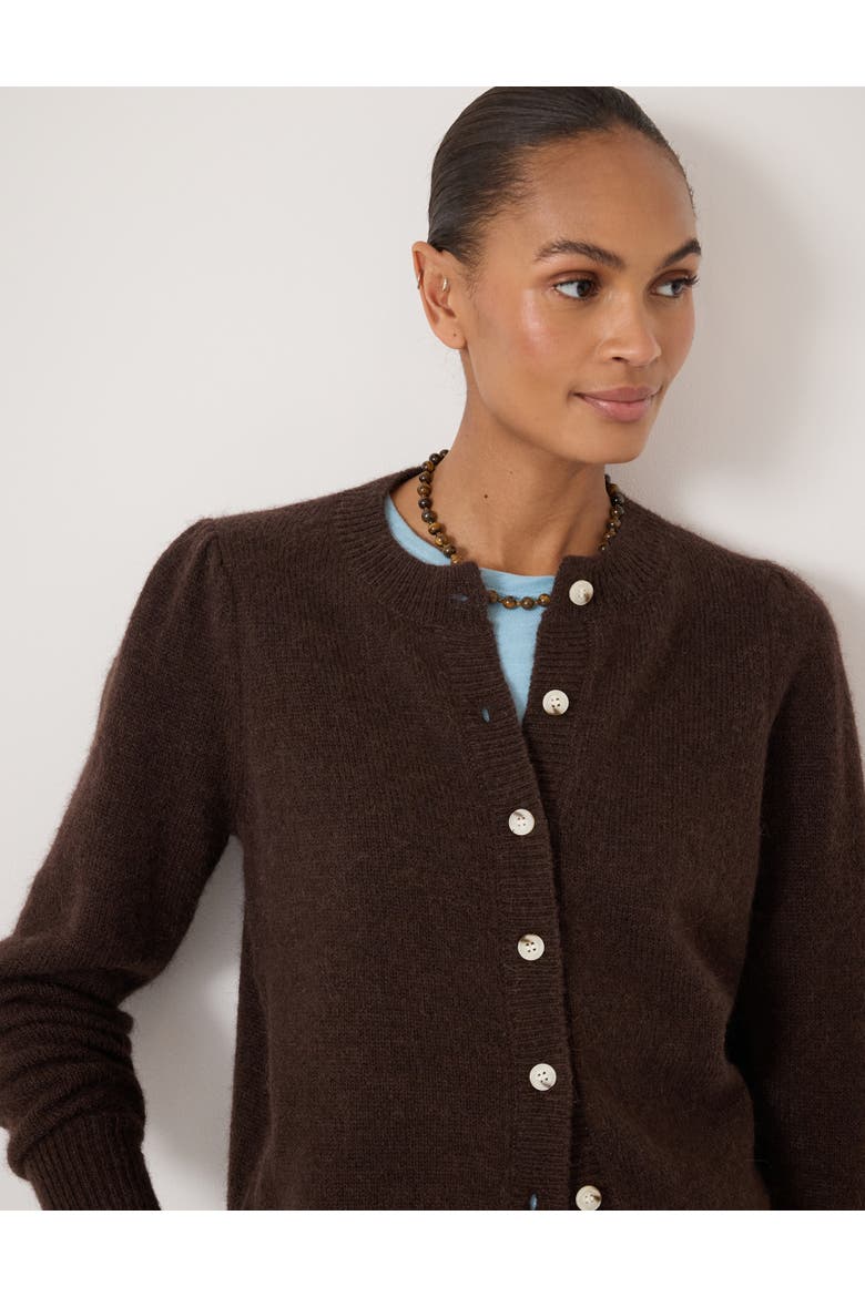 Wool Blend Gathered Shoulder Cardigan, Alternate, color, Dark Brown