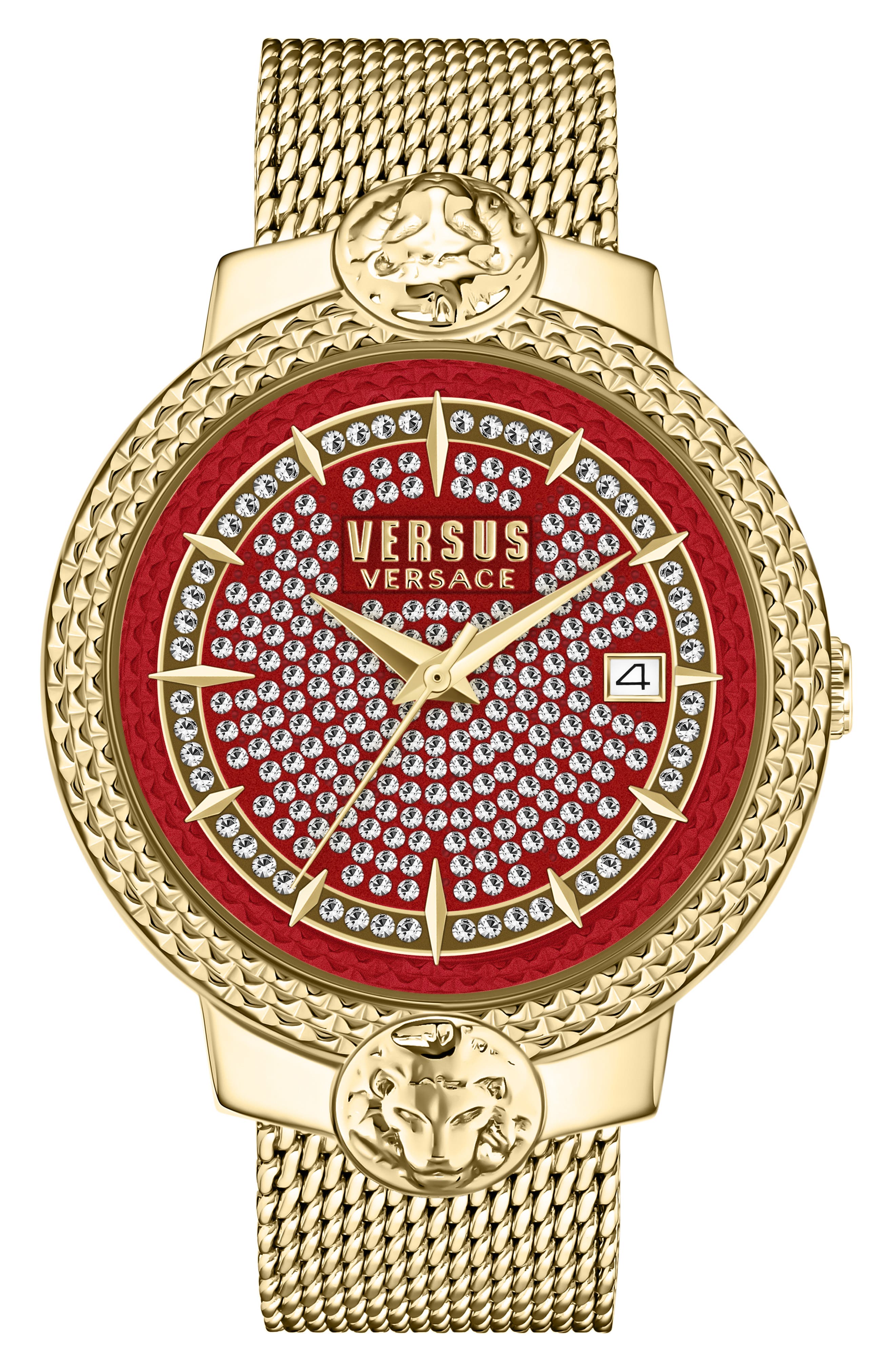 VERSUS Versace Mouffetard Swarovski Crystal Embellished Mesh Strap Watch, 38mm