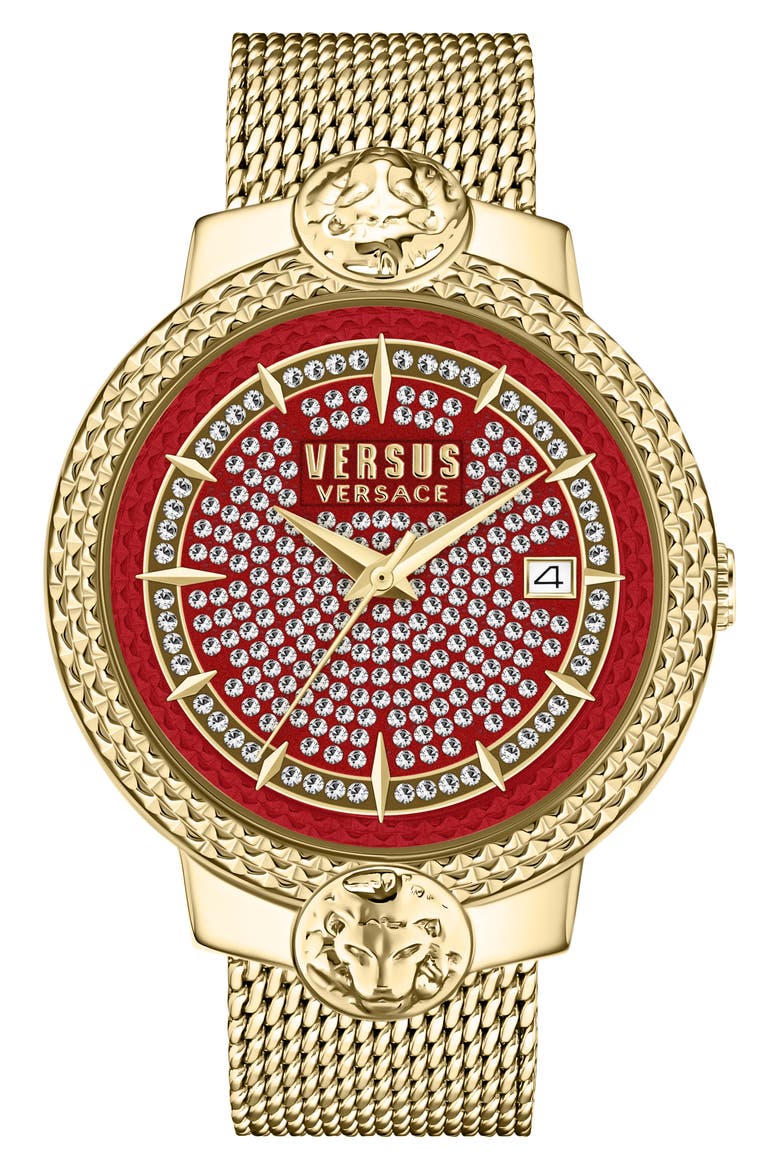 Mouffetard Swarovski Crystal Embellished Mesh Strap Watch, 38mm, Main, color, GOLD