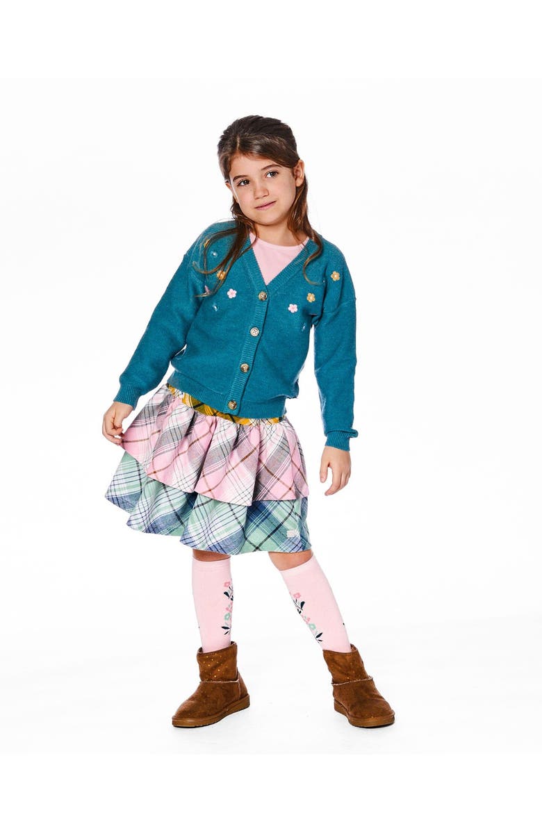 Deux par Deux Knitted Cardigan with Flower Embroidery, Main, color, Dark Green