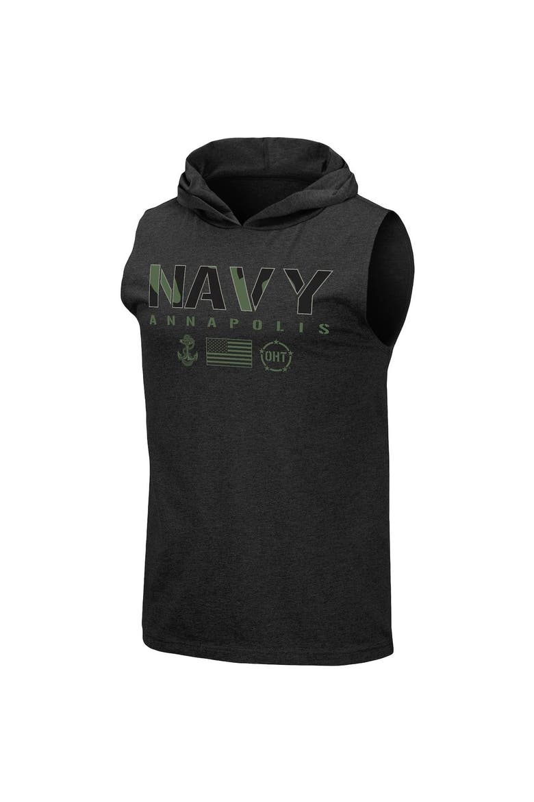 Men's Colosseum Black Navy Midshipmen OHT Military Appreciation Camo Logo Hoodie Sleeveless T-Shirt, Alternate, color, Heather Black