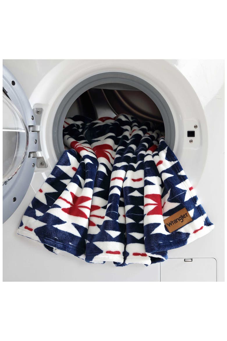 Geo Print Soft Plush Fleece Throw, Alternate, color, DARK BLUE