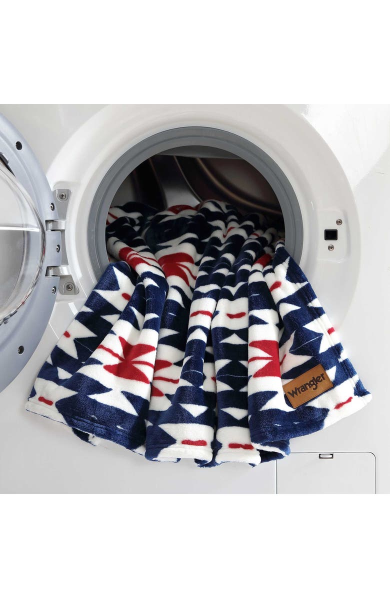 Wrangler Geo Print Soft Plush Fleece Throw, Alternate, color, Dark Blue
