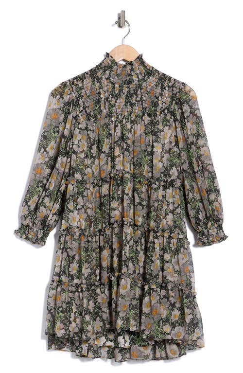 Cinq À Sept Cosmo Flowers Long Sleeve Babydoll Dress In Green