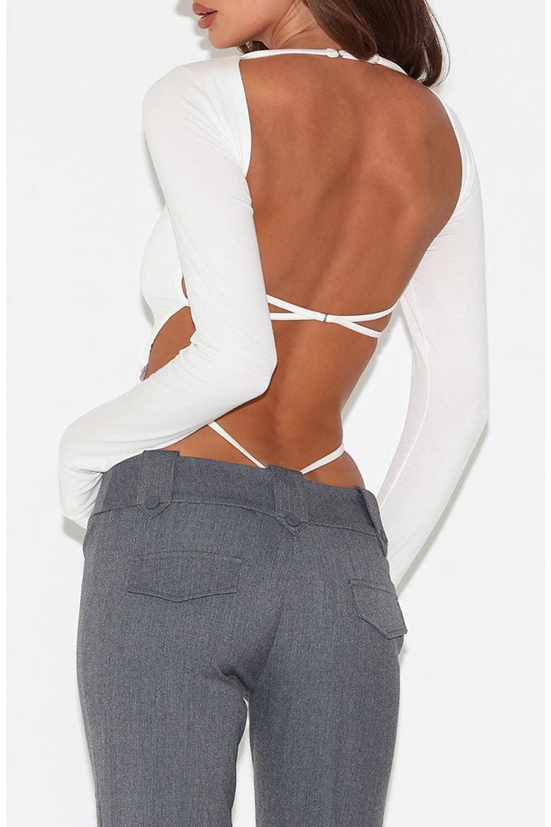 Minerva Strappy Open Back Long Sleeve Bodysuit, Alternate, color, WHITE
